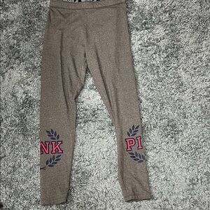 PINK Victoria's Secret Taupe Leggings with Pink and Navy Details